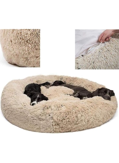 BAOFI Dog Bed Pet Bolster Bed Kennel Cat Cushion Bed Marshmallow Pet Bed Large Ultra Soft Plush Donut Cuddler Round Dog Nest Bed Machine Washable And Non-Slip Pet Calming Warm Bed,Beige,XL,80CM