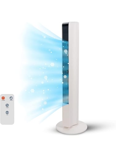 Empire 83cm/33inch Tower Fan with LED Display, Remote Control Fan for Bedroom with Timer Function, 45W Cooling Fan with 3 Speeds, Perfect 45&deg; Oscillating Fan for Home, Living Room &amp; Office (White)