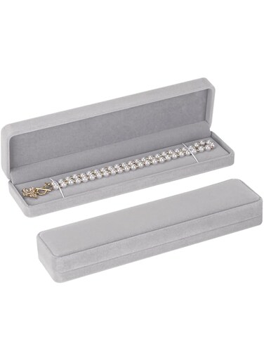 LETURE 2 Pieces Long Velvet Chain Necklace Gift Box Set, Bracelet Storage Case, Jewellry Display Box for Wedding, Engagement,Proposal, Birthday and Anniversary (Grey-2pcs)