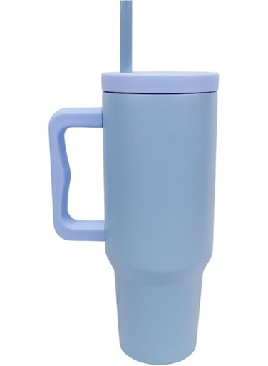 40 oz Stainless Steel Tumbler with Handle &amp; Straw Light Blue Insulated Travel Mug Hot &amp; Cold Reusable Water Bottle BPA-Free, Spill-Resistant, Fits Cup Holders