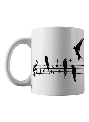 Music And Bird Printed Mug White/Black