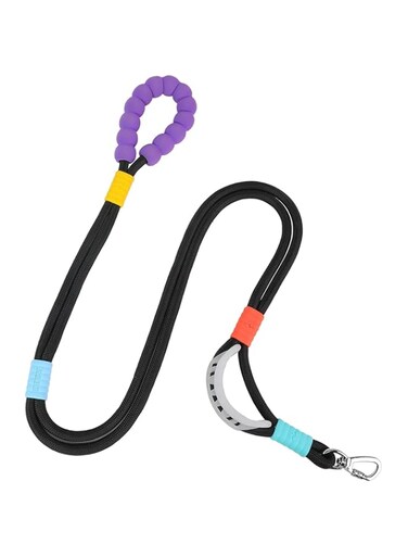 5 FT Versatile Crossbody Heavy Duty Dog Leash - Double Handle with Padded Handle, Lockable Metal Clip, Adjustable Pet Leash for Small, Medium, Large Dogs, Perfect for Walking, Running, Hiking (Black)