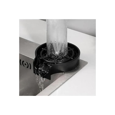 Automatic glass rinser for kitchen sink&mdash;quickly rinses cups, bottles, and coffee pitchers.