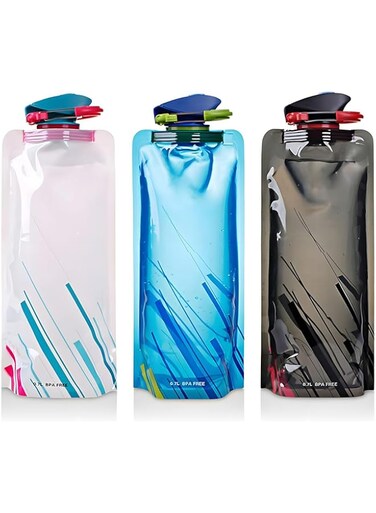 X spring Foldable Water Bottle, 3 Pack 700ml Leak Proof Silicone Collapsible Cup, Reuseable Expandable Foldable Sports Bottle, Collapsible Cups for Traveling Camping Hiking Kids Students