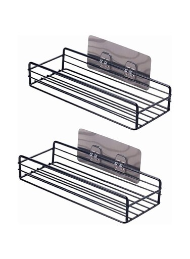 DELFINO 2-Pack Shower Caddy, Rustproof Bathroom Shelf Organizer with Hooks for Hanging Razor Sponge Brush, SUS304 Stainless Steel Wall Rack for Dorm, Toilet, Bath and Kitchen