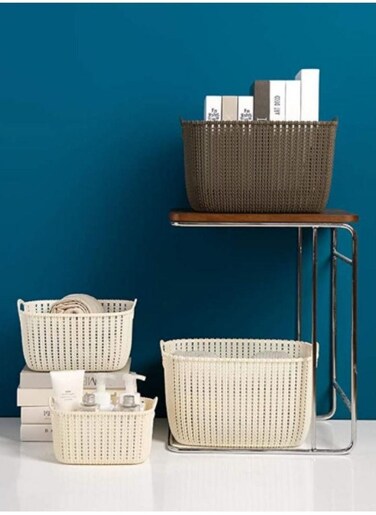 Rattan collection basket plastic desktop collection basket hollow Kitchen Basket sundries storage box Bathroom Bath Basket 3 Pieces