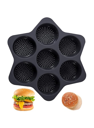 Khazna Silicone Hamburger Bun Mold, 7 cavity loaf pan Non Stick Baking Pannon-stick pan easy to release household silicone food baking New Baking tool (black)