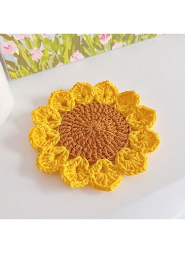 design   Home dining table decoration   Sunflower coaster   Woven coaster, Knitted coaster, Handmade   Yellow and Brown color.