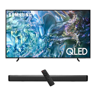 سامسونج تلفزيون ذكي QLED 4K Q60D Tizen OS مقاس 55 بوصة مع HDR10+، ترقية 4K، تصميم AirSlim مع شريط صوت 2.0 قناة 30 وات، HDMI ARC، بلوتوث، USB، MP3، محطة FM، 2021