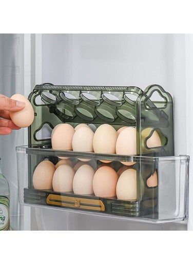 RoyalPolar Large Capacity Egg Holder Egg Fresh Storage Box Egg Storage Container Organizer Bin 30 Grid Refrigerator Organizer Bins (Green)