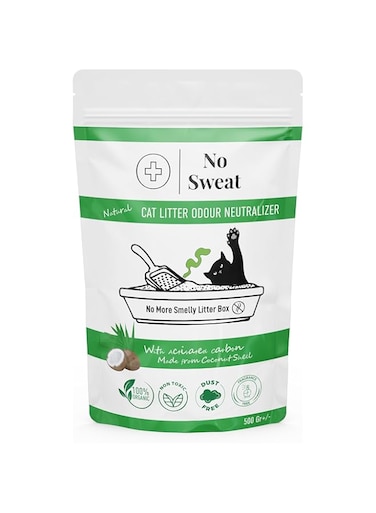 No Sweat Activated Carbon Cat Litter Odour Neutralizer-Made Of Coconut Shell-All Natural-No Chemical,Toxic Ingredients-Unscented-Planet Friendly-Economy Pack-500 GR- Packing May Vary