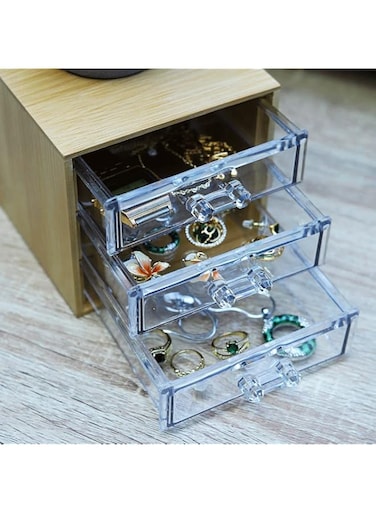 YAHOME 3 Drawers Table Top Jewelry Case With Acrylic Drawer, wooden Jewelry Organizer For stationary Cosmetics detachable Jewelry Drawer For Necklaces Rings Ear Stud Watch