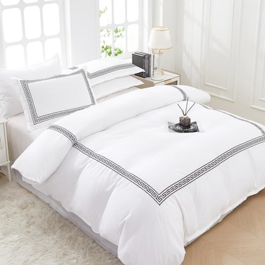 MMM HOME 6-Pieces Embroidered King Size Duvet Cover Set ,1 Duvet Cover + 1 Fitted Sheet + 4 Pillow Covers,Elegant Design