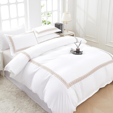 MMM HOME 6-Pieces Embroidered King Size Duvet Cover Set ,1 Duvet Cover + 1 Fitted Sheet + 4 Pillow Covers,Elegant Design