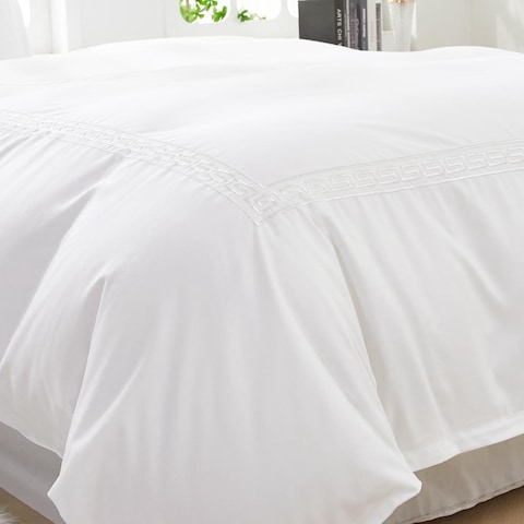 MMM HOME 6-Pieces Embroidered King Size Duvet Cover Set ,1 Duvet Cover + 1 Fitted Sheet + 4 Pillow Covers,Elegant Design