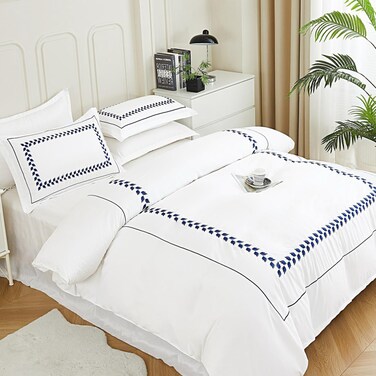 MMM HOME 6-Pieces Embroidered King Size Duvet Cover Set ,1 Duvet Cover + 1 Fitted Sheet + 4 Pillow Covers,Elegant Design