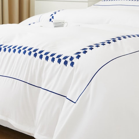 MMM HOME 6-Pieces Embroidered Super King Size Duvet Cover Set ,1 Duvet Cover + 1 Fitted Sheet + 4 Pillow Covers,Elegant Design