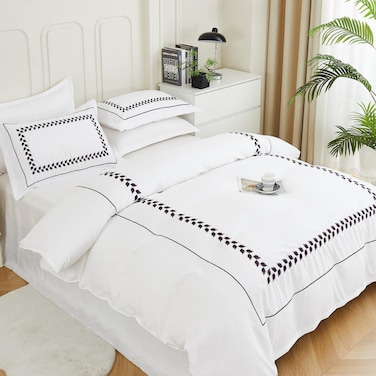 MMM HOME 6-Pieces Embroidered King Size Duvet Cover Set ,1 Duvet Cover + 1 Fitted Sheet + 4 Pillow Covers,Elegant Design