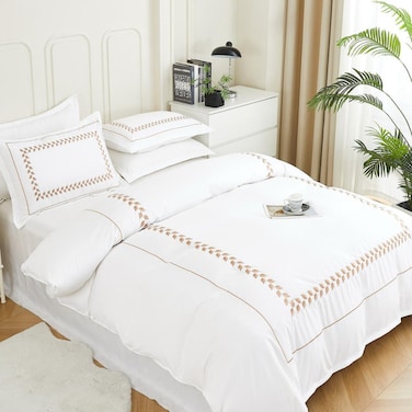MMM HOME 6-Pieces Embroidered King Size Duvet Cover Set ,1 Duvet Cover + 1 Fitted Sheet + 4 Pillow Covers,Elegant Design