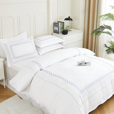 MMM HOME 6-Pieces Embroidered Super King Size Duvet Cover Set ,1 Duvet Cover + 1 Fitted Sheet + 4 Pillow Covers,Elegant Design