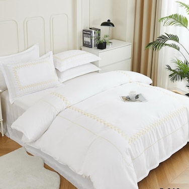 MMM HOME 6-Pieces Embroidered Super King Size Duvet Cover Set ,1 Duvet Cover + 1 Fitted Sheet + 4 Pillow Covers,Elegant Design