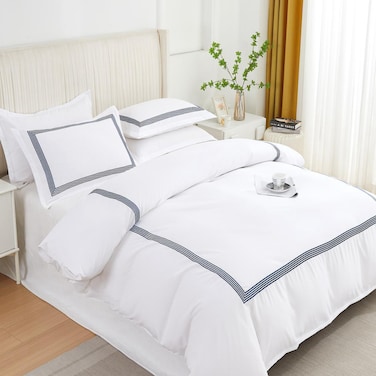 MMM HOME 6-Pieces Embroidered King Size Duvet Cover Set ,1 Duvet Cover + 1 Fitted Sheet + 4 Pillow Covers,Elegant Design