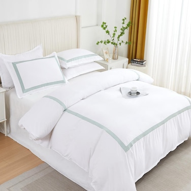 MMM HOME 6-Pieces Embroidered King Size Duvet Cover Set ,1 Duvet Cover + 1 Fitted Sheet + 4 Pillow Covers,Elegant Design