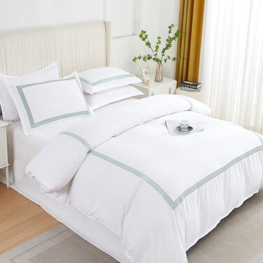 MMM HOME 6-Pieces Embroidered Super King Size Duvet Cover Set ,1 Duvet Cover + 1 Fitted Sheet + 4 Pillow Covers,Elegant Design
