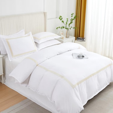 MMM HOME 6-Pieces Embroidered Super King Size Duvet Cover Set ,1 Duvet Cover + 1 Fitted Sheet + 4 Pillow Covers,Elegant Design