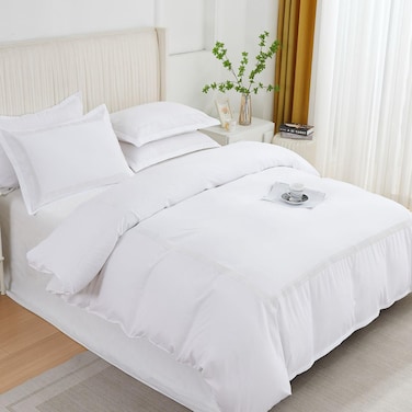 MMM HOME 6-Pieces Embroidered King Size Duvet Cover Set ,1 Duvet Cover + 1 Fitted Sheet + 4 Pillow Covers,Elegant Design