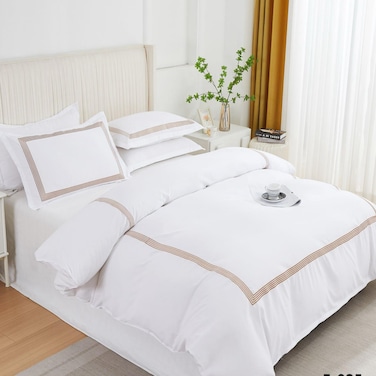 MMM HOME 6-Pieces Embroidered King Size Duvet Cover Set ,1 Duvet Cover + 1 Fitted Sheet + 4 Pillow Covers,Elegant Design