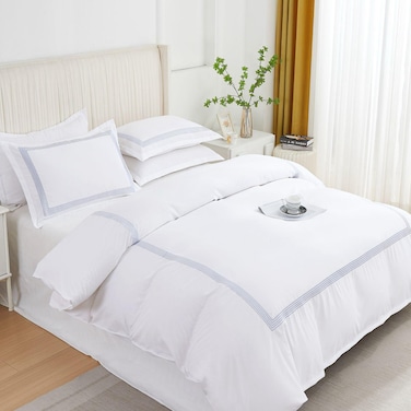 MMM HOME 6-Pieces Embroidered Super King Size Duvet Cover Set ,1 Duvet Cover + 1 Fitted Sheet + 4 Pillow Covers,Elegant Design