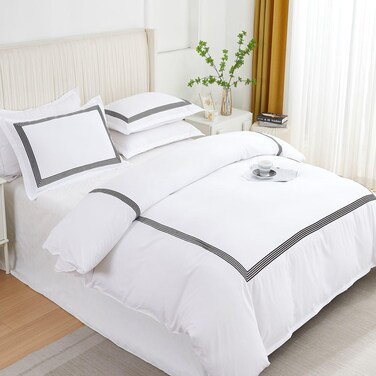 MMM HOME 6-Pieces Embroidered Super King Size Duvet Cover Set ,1 Duvet Cover + 1 Fitted Sheet + 4 Pillow Covers,Elegant Design