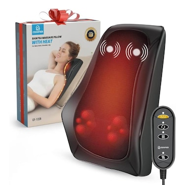 Comfier جهاز Ultra Slim 1228 لمساج الظهر والرقبة، وسادة مساج شياتسو ثلاثية الأبعاد مع حرارة، 8 رؤوس تدليك، 3 مستويات شدة، ومساج بالاهتزاز للرقبة والكتفين والظهر والجسم