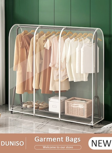 Extra Large Clear Hanging Garment Bags for Closet Storage Breathable Dust Cover Garment Rack Cover Wardrobe Clothes Protector for Coats, Suits, Dresses