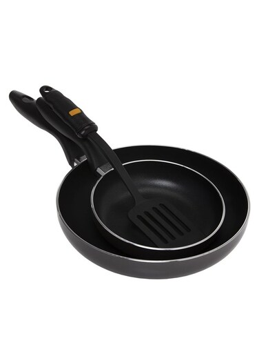 2-Piece Non-Stick Fry Pan Set &acirc;&euro;&ldquo; 18CM &amp; 26CM Aluminium Frying Pans with Slotted Turner, Durable Granite Coating, Heat-Resistant Handles, Value Kitchenware Set for Saut&Atilde;&copy;ing, Frying &amp; Everyday Cooking Black 18x4.2cm