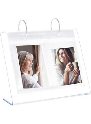 GraGra Desktop Small Photo Album, 68 Pockets Acrylic Flip Mini Photo Book, Acrylic Album Transparent Vertical Flip Album, Desktop Display Stand for Protecting Photos, Cards(4 inch)