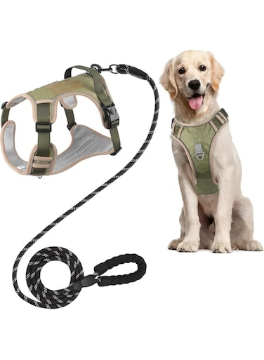 ORCHID M&reg; Dog Harness, Adjustable No Pull Dog Harness with Padded Handle (Khaki, L)