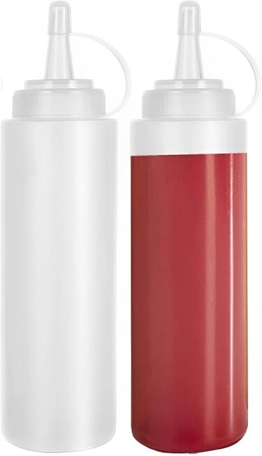 2 Pcs Squeeze Condiment Bottles with Twist On Cap Lids, 700ML Multipurpose Squirt Bottles, Dispensing Bottles for Sauce, BBQ, Paint, and Olive Oil (2Pack 700ml)