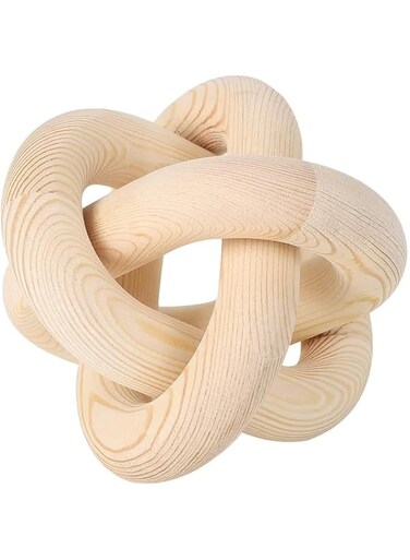 3-Link Wood Chain Link Wood Knot Decor, Coffee Table Decor, Small Shelf Decor Accents, Hand Carved Modern Farmhouse Boho Wooden Knot Decorative Chain Wood Decor for Living Room Bedroom (Wood Color)