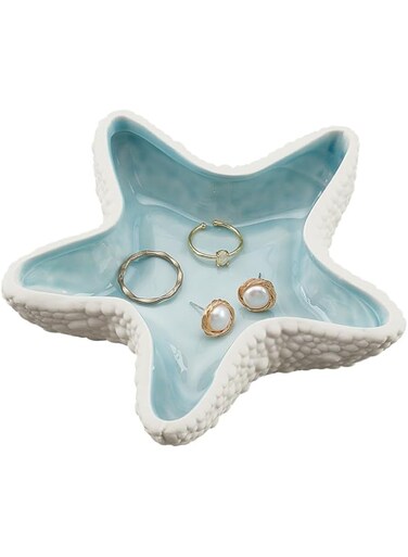 Oasisgalore Starfish Jewelry Dish Tray Ceramic Jewelry Dish Ring Holder Trinket Dish Candy Dish Small Key Bowl for Birthday Home Party Decor Ocean Art Gift for Women Housewarming Present