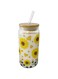 LYMYF Sunflower Iced Coffee Glasses Cup with Bamboo Lids Straw Daisy 16 oz Can Shaped Glass Drinking Cups Ideal for Cocktail, Whiskey, Gift Sunflower Gifts for Women (1)