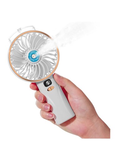 TERRIFI Portable Handheld Mist Fan, 4000mAh Battery Powered Mini Misting Fan, 5 Speeds &amp; 2 Sprays, Digital Display, Personal Cooling Water Spray Fan for Office, Outdoor, Travel, White
