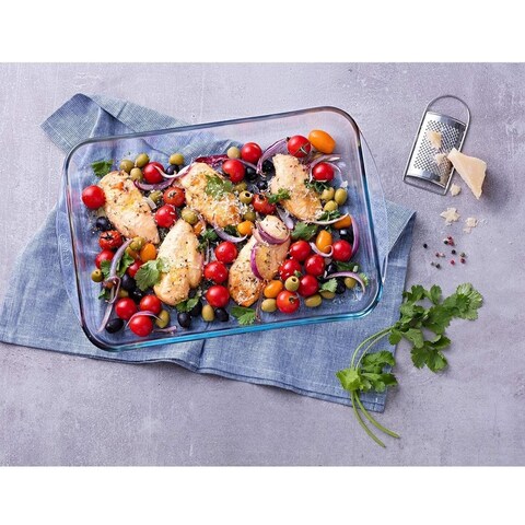 Pyrex Essentials Set of 2 Rectangular Glass Roasters (3.7L+2.6L) for Roasting, Baking, and Cooking