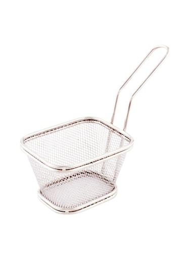 4 x 3.2 Inch Mini French Fry Basket, 1 Square Mini Fry Basket - Mesh Grid, With Handle, Silver Stainless Steel Fry Basket, Food-Grade, For Appetizers