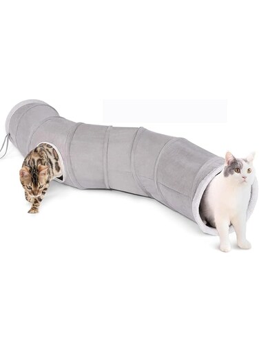 PAHOO Cat Tunnel 125cm Long S-Shape Collapsible Cat Play Tunnel with Interactive dangling ball Large Pet Tunnel Tube Toy for Cat Kitten Kitty Puppy Rabbit