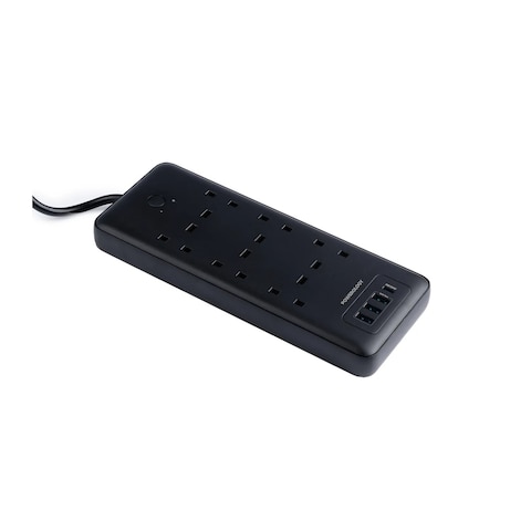 Powerology 6 AC Multi-Port Power Strip 48W, Surge Protection, Fireproof Material, 3250W, 13A, 3m Cable, PD 30W, QC 18W - Black