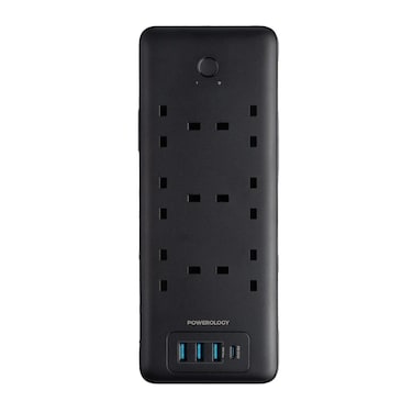 Powerology 6 AC Multi-Port Power Strip 48W, Surge Protection, Fireproof Material, 3250W, 13A, 3m Cable, PD 30W, QC 18W - Black