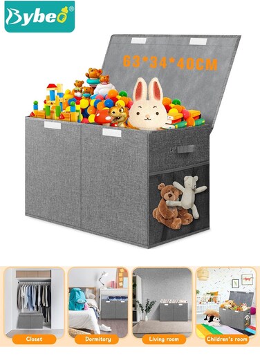 Large Toy Storage Box, Collapsible Storage Bins, Toy Storage Organizer For Kids, Boys, Girls, Toys Chest Storage Basket with Durable Handle for Nursery, Living Room, Playroom, Bedroom, Gray