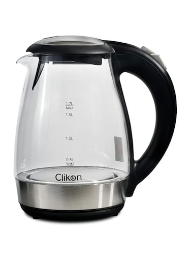 1.7 Litre Glass Body Electric Cordless Kettle with 360&deg; Swivel Base, Power Cord Storage, Auto Cut-off Function, Boil Dry Protection, LED Indicator, 2200 Watts, 2 Years Warranty, Black - CK5128